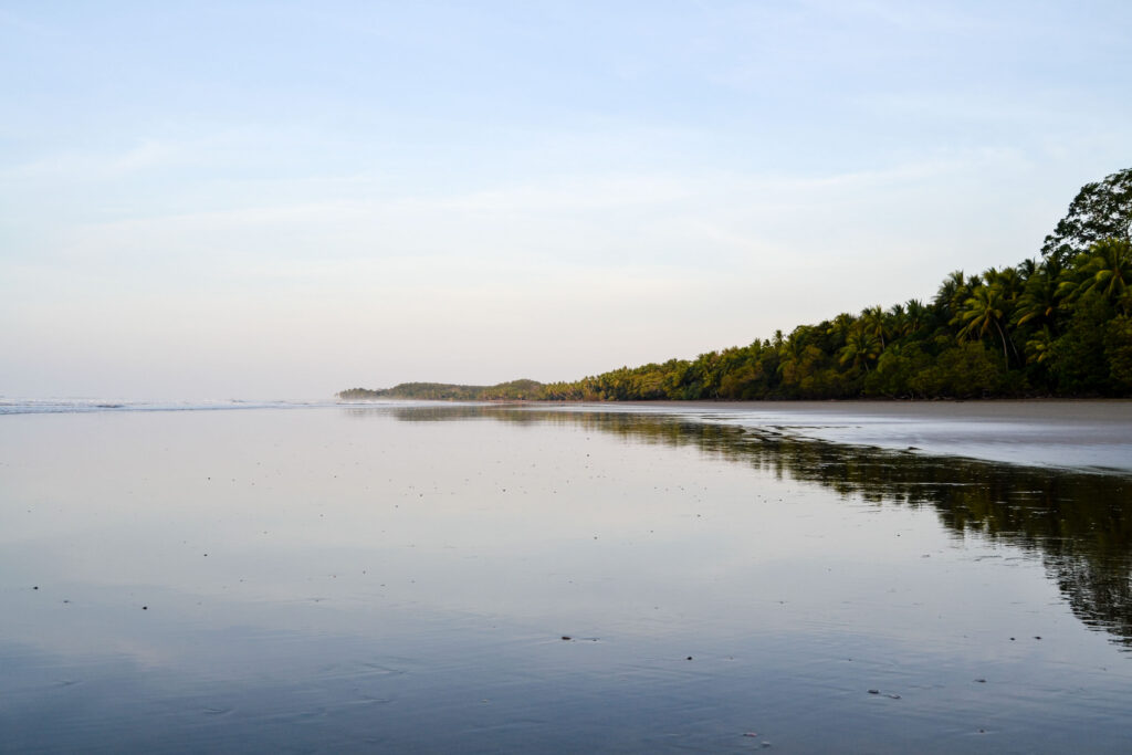 Low tide exposing Playa Chaman at the Marino Ballena National Park in Uvita, Osa, Costa Rica