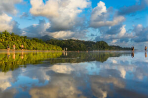 The wild coastline of Marino Ballena National Park, Costa Rica, a prime example of protected conscious travel destinations.