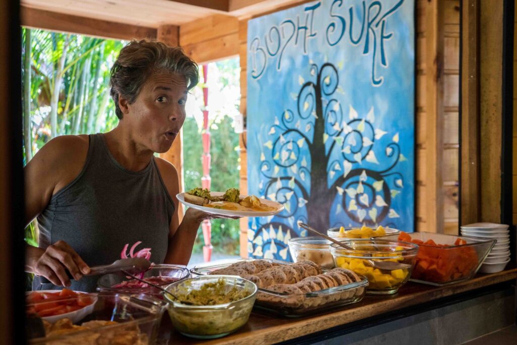 Authentic community connection and Ohana at a Bodhi Surf and Yoga communal dinner in Costa Rica.