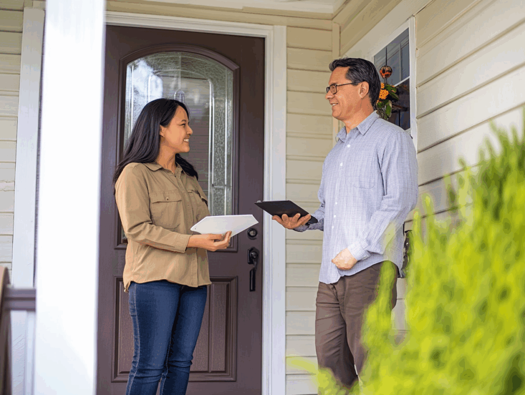 A landlord and a tenant agreeing to terms of a showing.