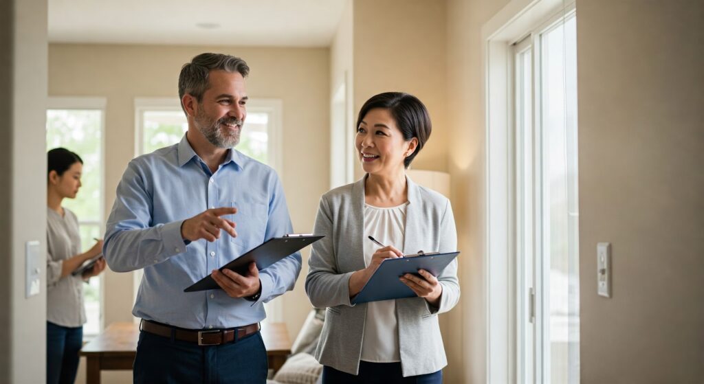 two realtors discussing how to stage a house for sale.