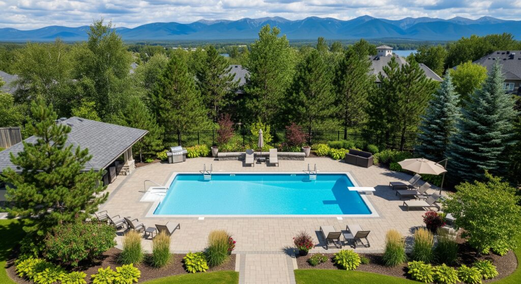 A big swimming pool in a rural home