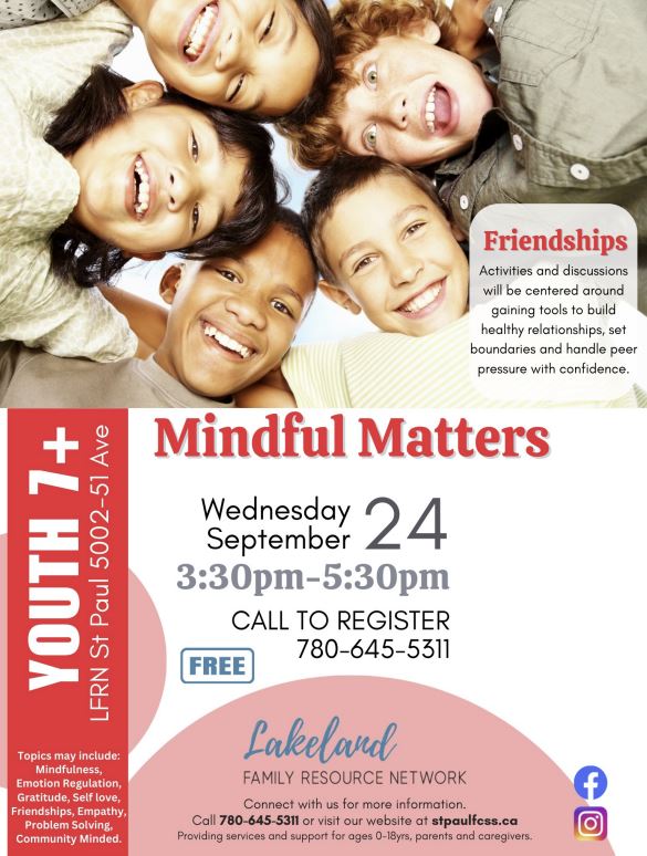 LFRN-Events-Mindful Matters 20250924 Lakeland Family Resource Network event poster for Mindful Matters in St. Paul, Alberta, on September 24, 2025