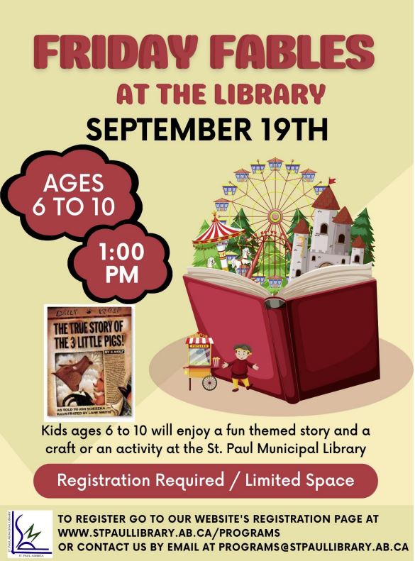 St. Paul Municipal Library event poster for Friday Fables on September 19, 2025