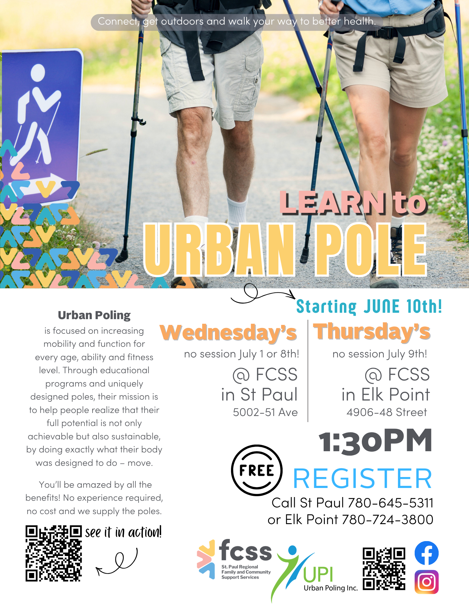 St. Paul Regional FCSS event poster for Urban Pole, in St. Paul on Wednesdays and Elk Point on Thursdays