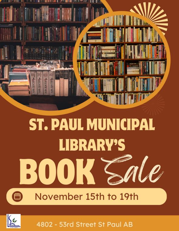 St. Paul Municipal Library event poster for the Winter Book Sale from November 15-19, 2025