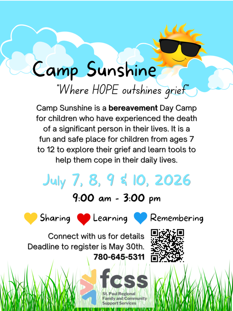 St. Paul Regional FCSS event poster for Camp Sunshine Registration, due May 30, 2026
