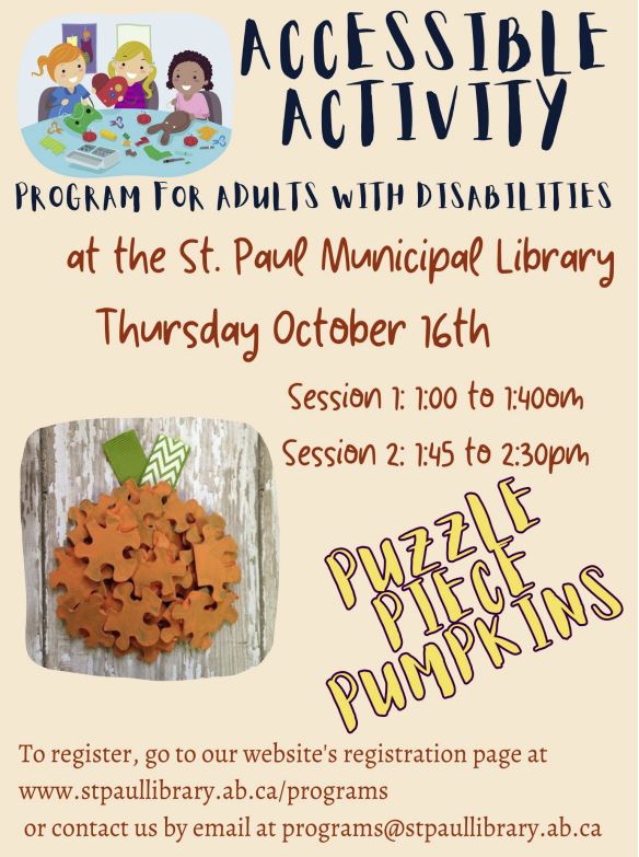 St. Paul Library-Events-Accessible Activity 20251016 St. Paul Municipal Library event poster for Accessible Activity for Adults on October 16, 2025