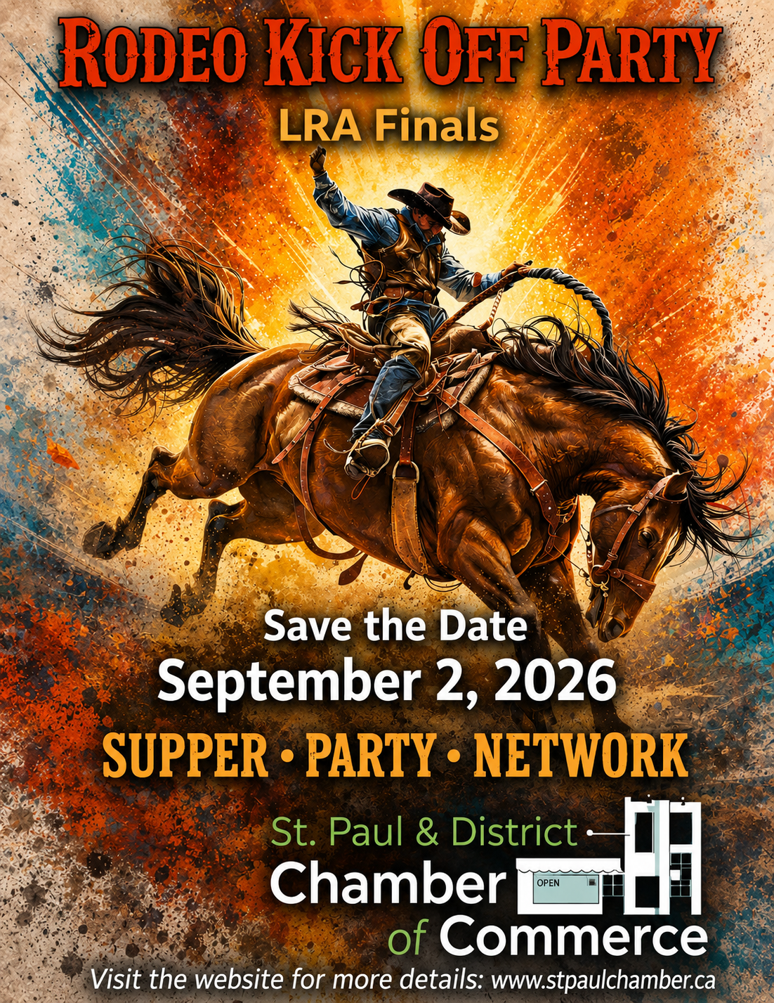 St. Paul Chamber of Commerce event poster for the LRA Rodeo Kick-off Party on September 2, 2026