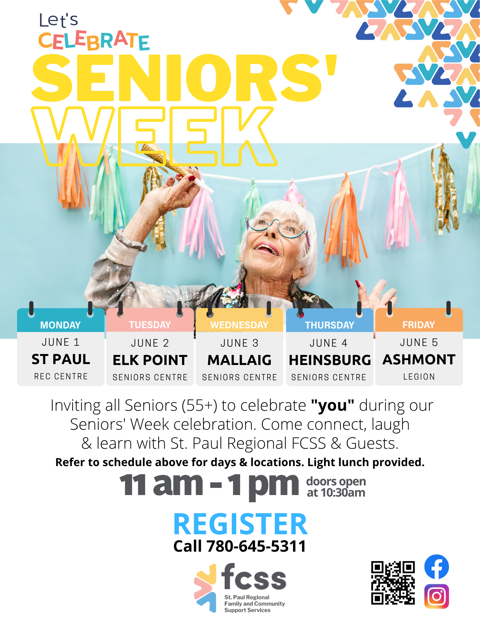 St. Paul Regional FCSS event poster for Seniors' Week 2026 throughout the St. Paul Region
