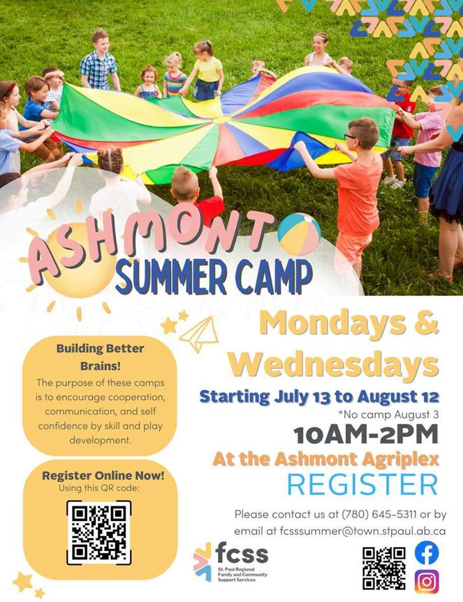 St. Paul Regional FCSS event poster for Ashmont Summer Camp from July-August, 2026