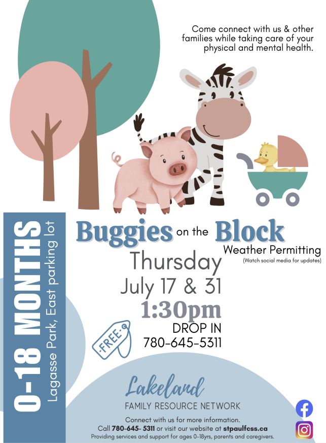 LFRN-Events-Buggies on the Block 202507 Lakeland Family Resource Network event poster for Buggies on the Block in July, 2025, in St. Paul, Alberta