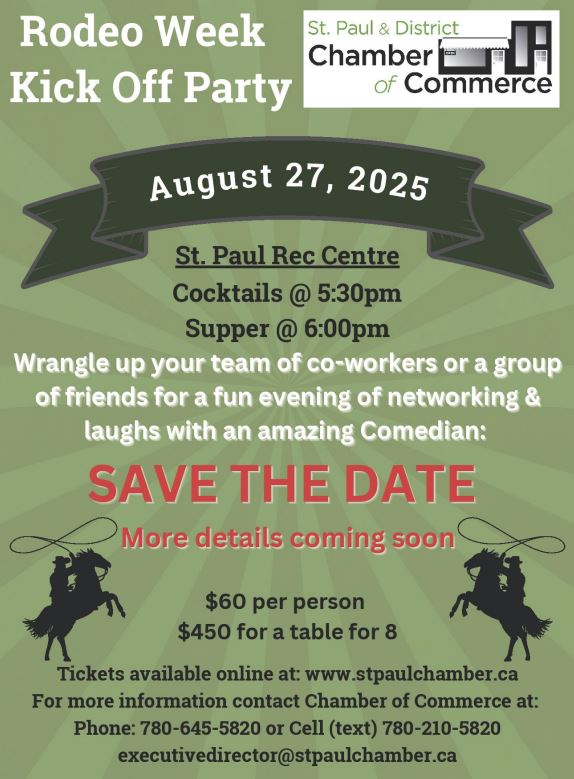 Chamber-Events-Rodeo Week Kick-off Party 20250827 St. Paul & District Chamber of Commerce event poster for the Rodeo Week Kick-off Party on August 27, 2025