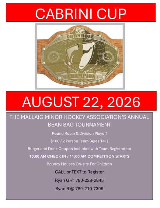 Mallaig Minor Hockey Association event poster for the Annual Cabrini Cup on August 22, 2026