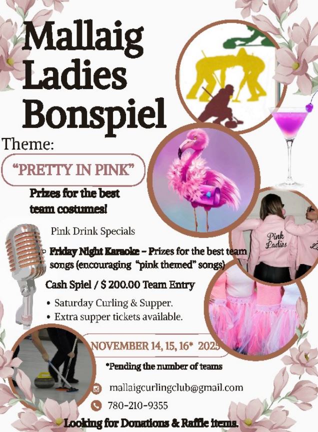 Mallaig Curling Club event poster for Ladies Bonspiel during the weekend of November 14-6, 2025