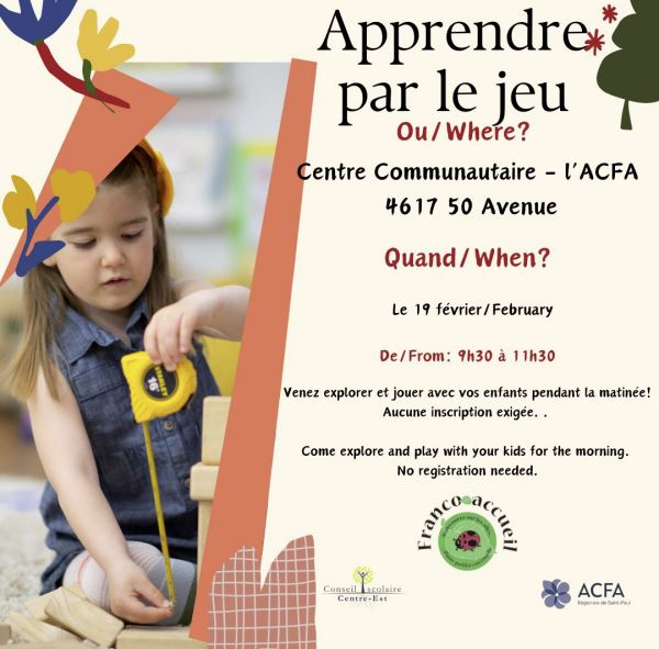 ACFA Regionale de Saint-Paul event poster for Apprendre par le jeu on February 19, 2026
