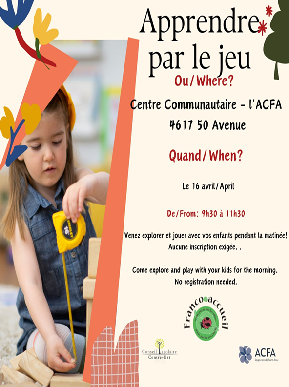ACFA Regionale de Saint-Paul event poster for Apprendre par le jeu on April 16, 2056