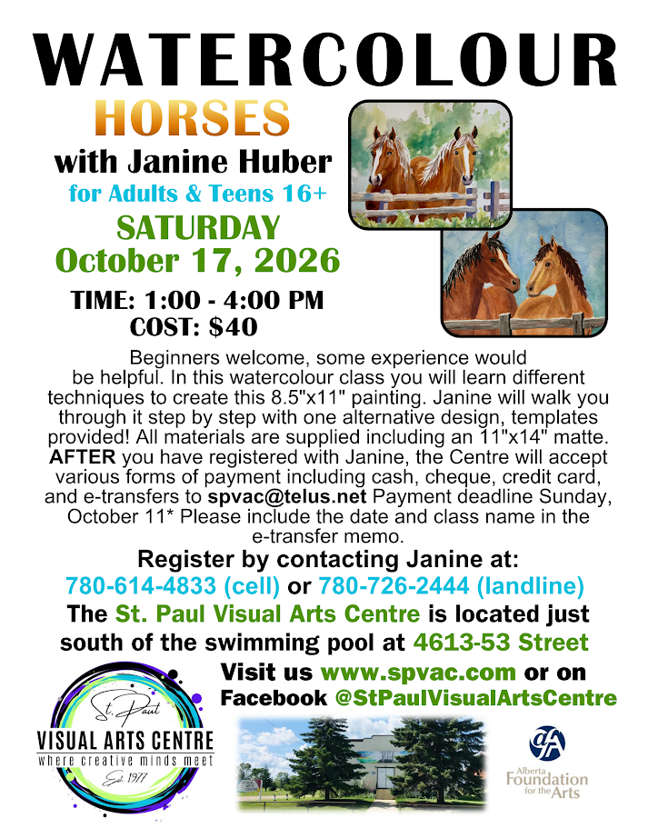 St. Paul Visual Arts Centre event poster for Watercolour Class on October 17, 2026