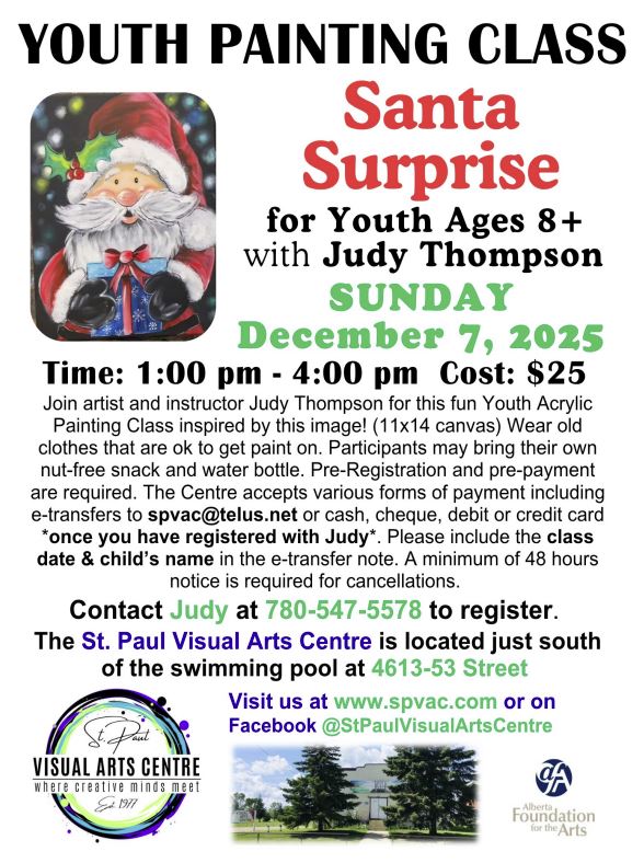 St. Paul Visual Arts Centre event poster for Youth Painting Class on December 7, 2025