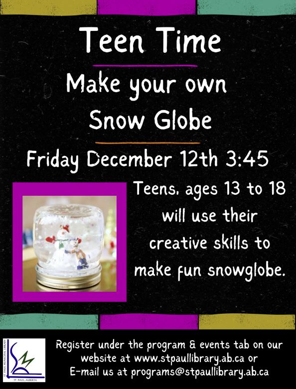St. Paul Municipal Library event poster for Teen Time in December 12, 2025