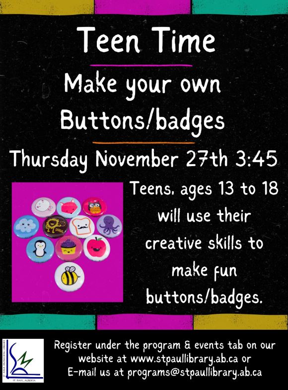 St. Paul Municipal Library event poster for Teen Time on November 27, 2025