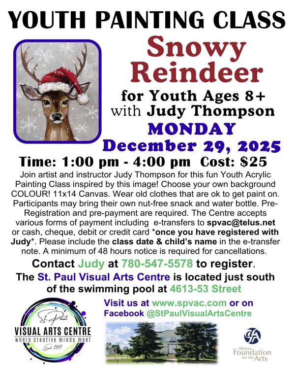 St. Paul Visual Arts Centre event poster for Youth Painting Class on December 29, 2025
