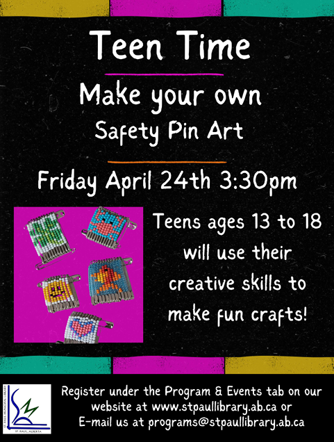 St. Paul Library event poster for Teen Time on April 24, 2026