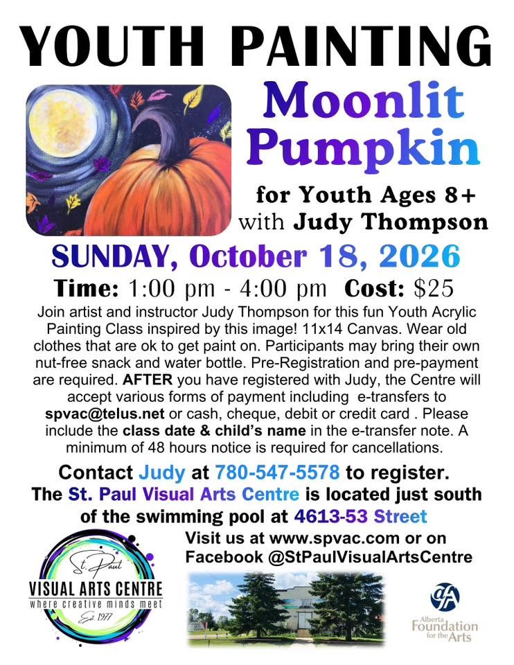 St. Paul Visual Arts Centre event poster for Youth Painting Class on October 18, 2026