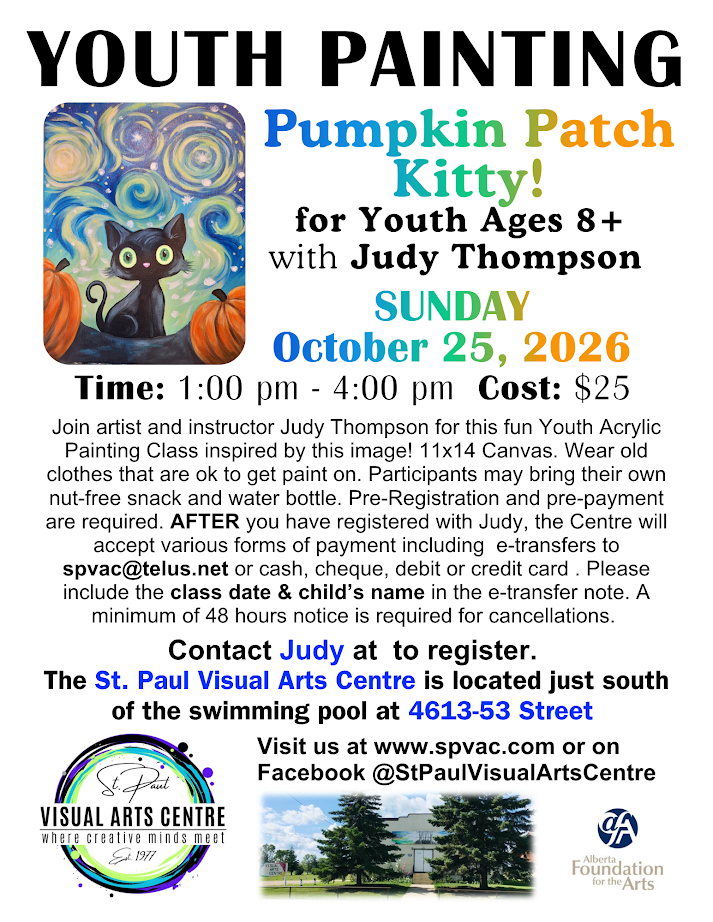 St. Paul Visual Arts Centre event poster for Youth Painting Class on October 25, 2026