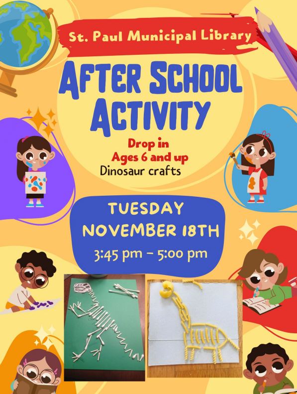 St. Paul Municipal Library event poster for After School Activity on November 18, 2025