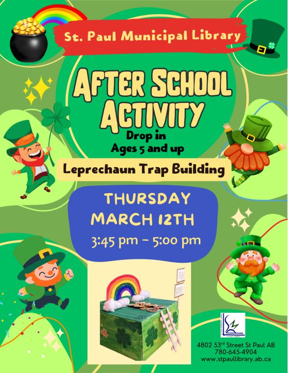 St. Paul Municipal Library event poster for After School Activity on March 12, 2026