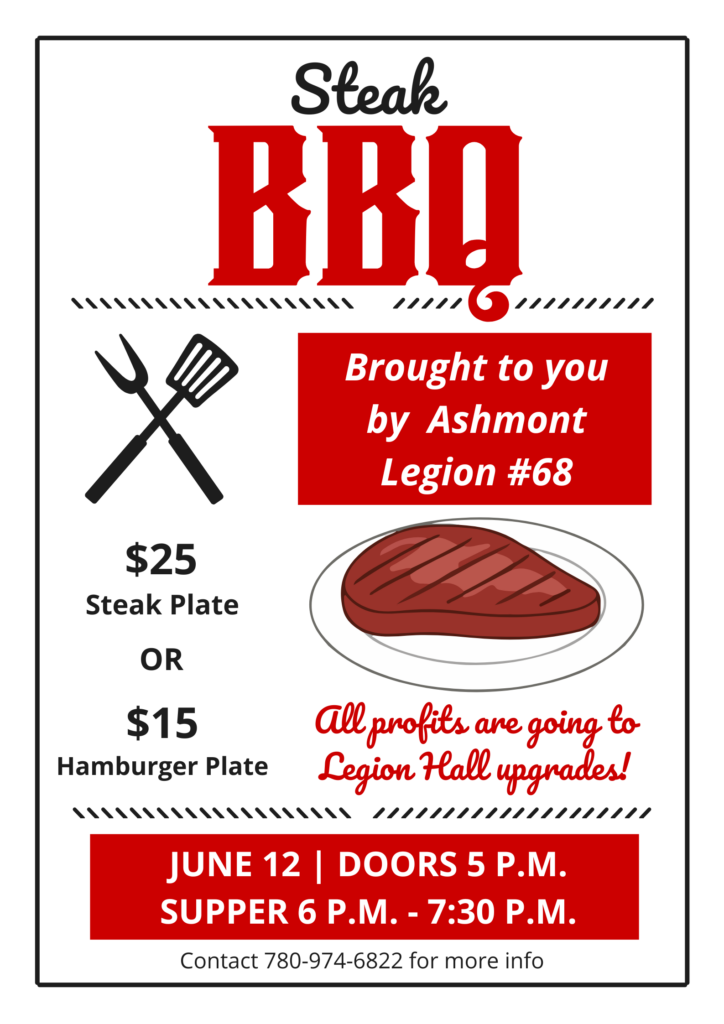 Ashmont Legion event poster for Steak BBQ on June 12, 2026