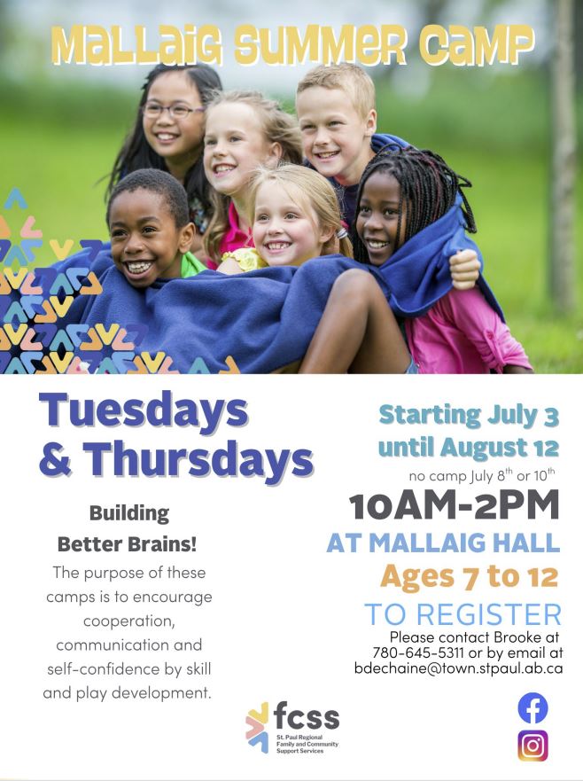 FCSS-Events-Mallaig Summer Camp 2025 St. Paul Regional FCSS event poster for the Mallaig Summer Camp for 2025