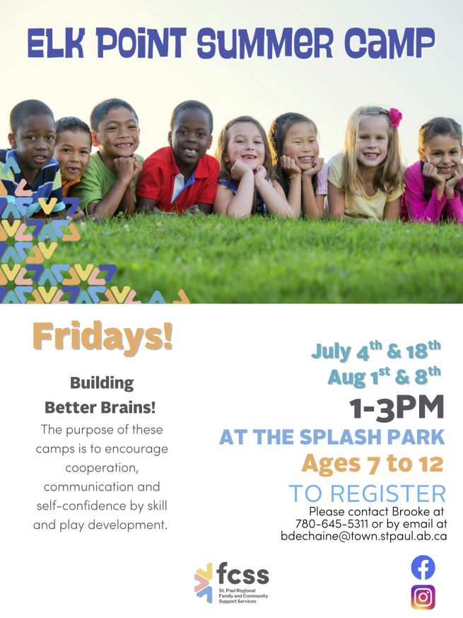 FCSS-Events-Elk Point Summer Camp 2025 St. Paul Regional FCSS event poster for the Elk Point Summer Camp for 2025