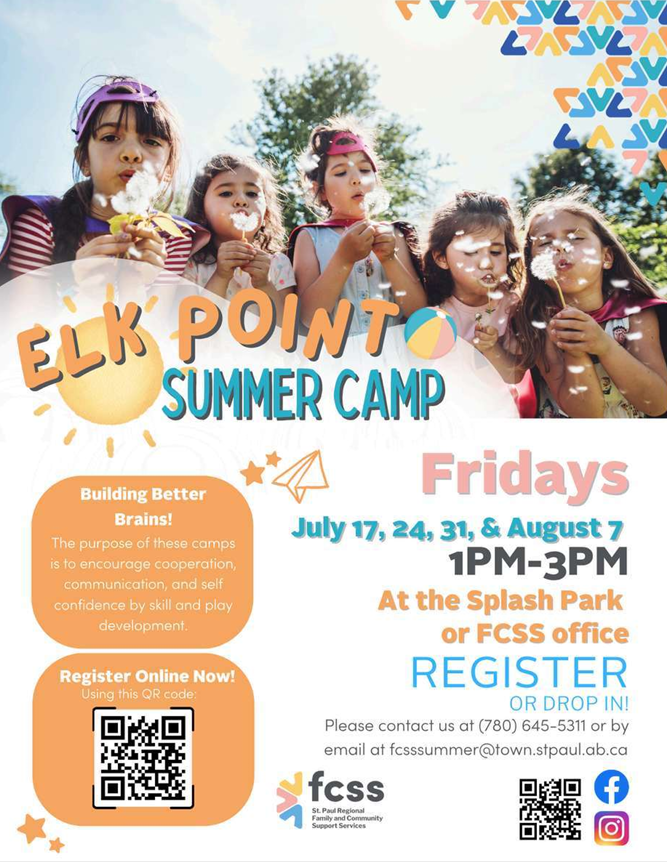 St. Paul Regional FCSS event poster for Elk Point Summer Camp from July-August, 2026