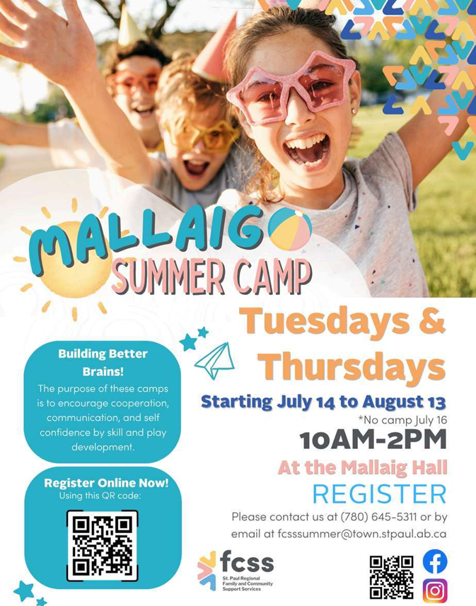 St. Paul Regional FCSS event poster for Mallaig Summer Camp from July-August, 2026