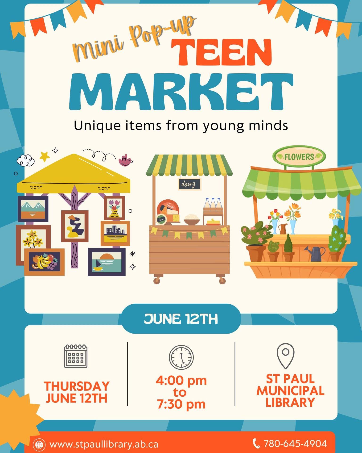St. Paul Municipal Library event poster for Mini Pop-up Teen Market on June 12, 2025