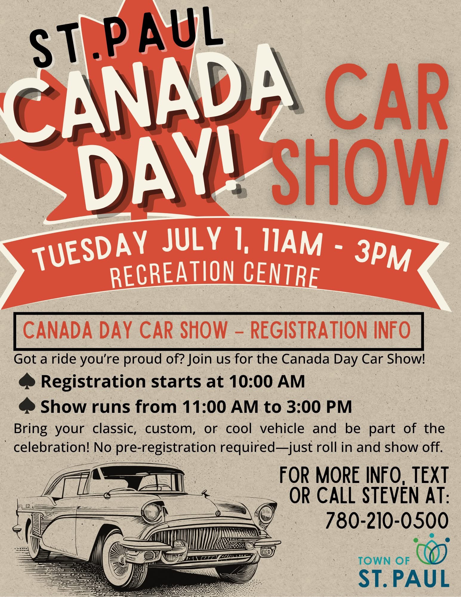 Town of St. Paul-Events-Canada Day Car Show 20250701 Town of St. Paul event poster for the Canada Day Car Show on July 1, 2025