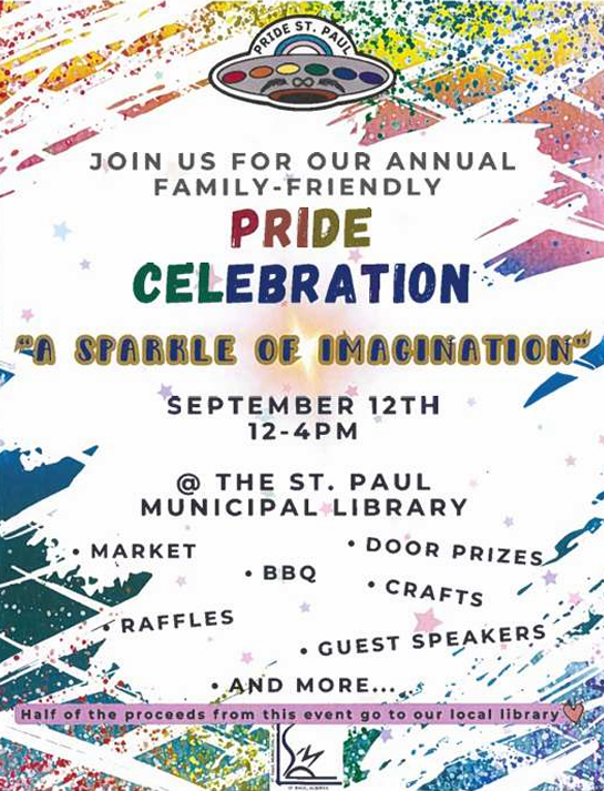 Pride St. Paul event poster for its Annual Celebration in St. Paul, Alberta, on September 12, 2026