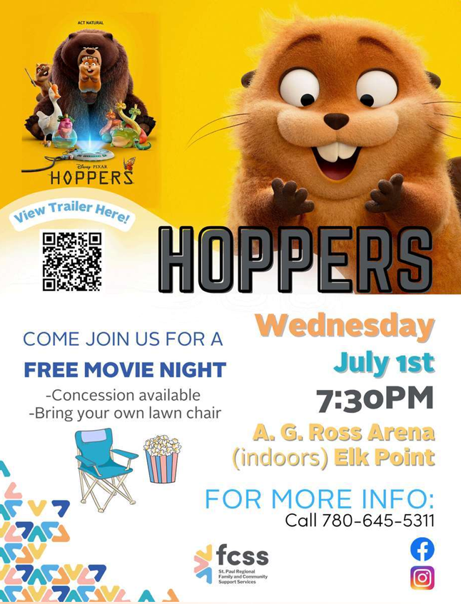 St. Paul Regional FCSS event poster for Movie Night in Elk Point, Alberta, on July 1, 2026
