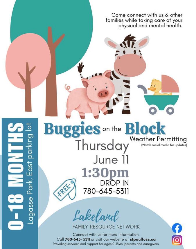 Lakeland Family Resource Network event poster for Buggies on the Block in St. Paul, Alberta, on June 11, 2026