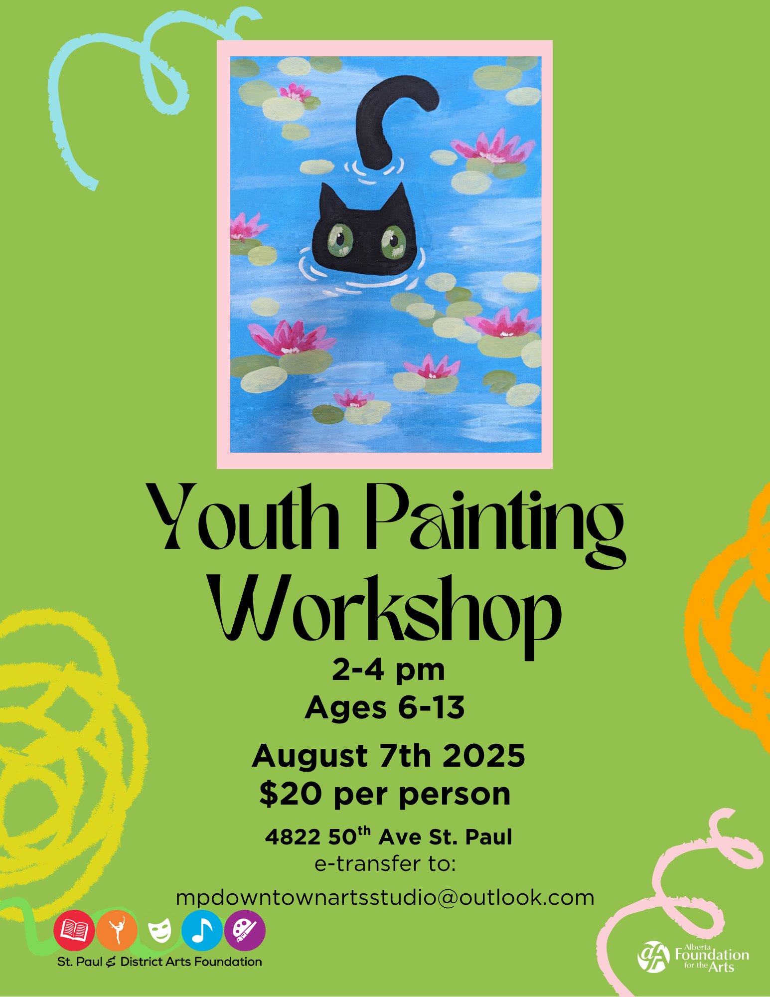 St. Paul Arts-Events-Youth Painting Workshop 20250807 St. Paul & District Arts Foundation event poster for Youth Painting Workshop on August 7, 2025