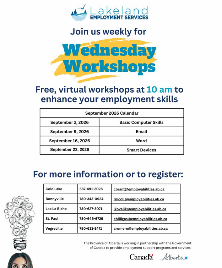 Lakeland Employment Services event poster for September 2026 Online Workshops