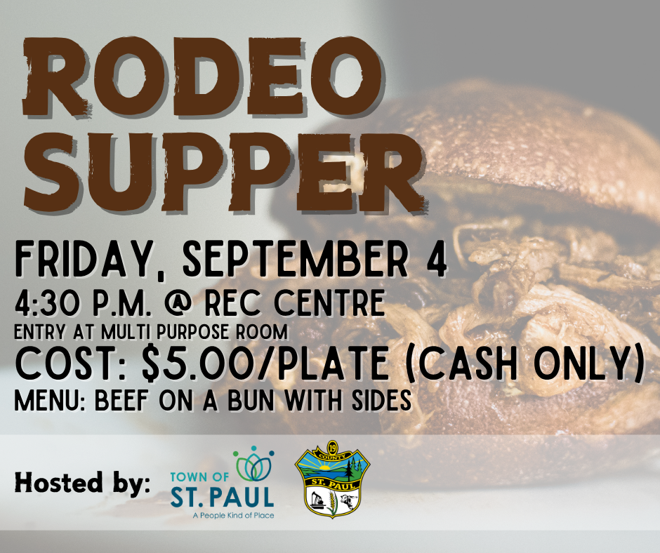 Town of St. Paul event notice for the Rodeo Supper on September 4, 2026