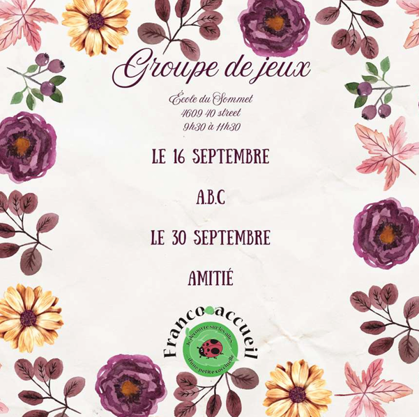 ACFA Regionale de Saint Paul event poster for Groupe de jeux in September 2026