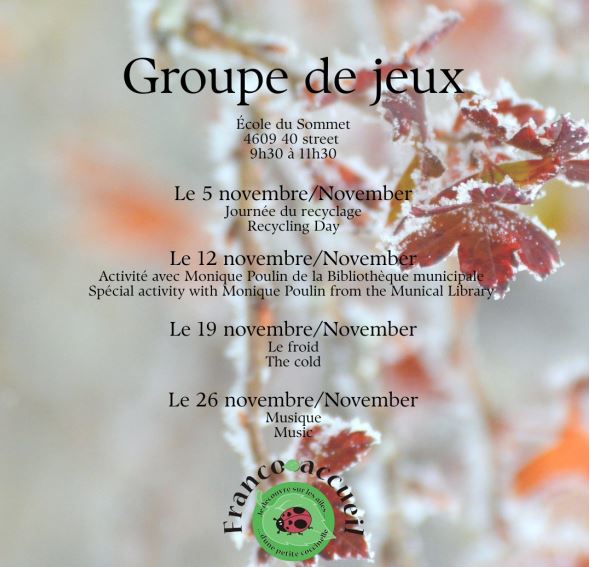 ACFA Regionale de Saint-Paul event poster for Groupe de Jeux throughout November 2025