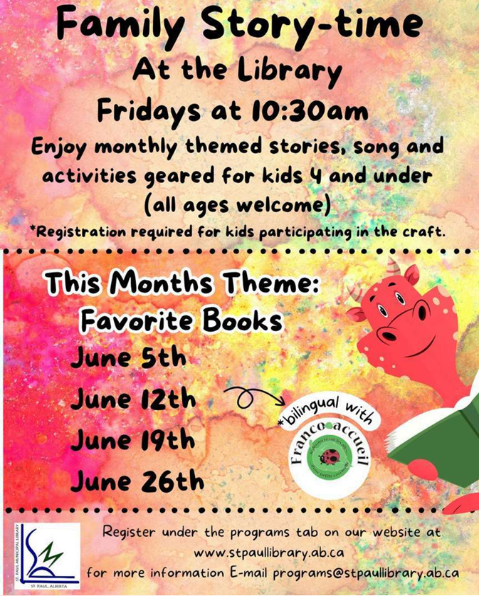 St. Paul Library event poster for Family Storytime in June 2026