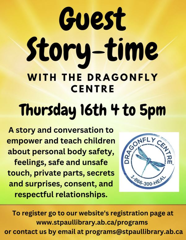 St. Paul Library-Events-Guest Storytime 20251016 St. Paul Municipal Library event poster for Guest Story-time on October 16, 2025