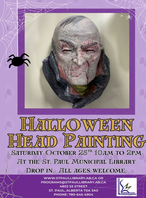 St. Paul Library-Events-Halloween Head Painting 20251025 St. Paul Municipal Library event poster for Halloween Head Painting on October 25, 2025