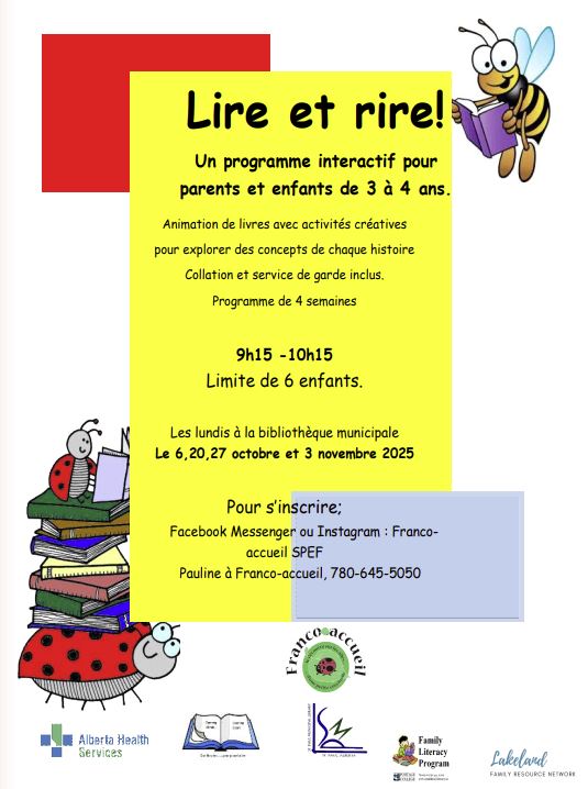 St. Paul Library-Events-Lire et rire 202510-11 St. Paul Municipal Library event poster for Lire et rire for October-November 2025